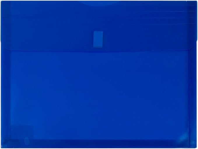 JAM PAPER Plastic Expansion Envelopes with Hook & Loop Closure - Letter Booklet - 9 3/4 x 13 with 1 Inch Expansion - Blue - 12/Pack