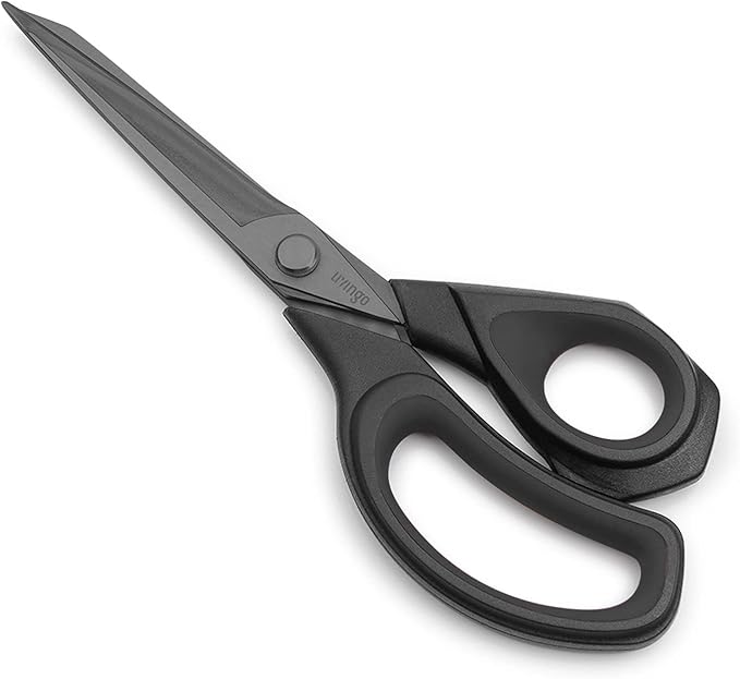 LIVINGO 9.5” Sharp Fabric Scissors, All Purpose Heavy Duty Titanium Coated Premium Forged Stainless Steel Tailor Dressmaking Sewing Shears Comfort for Cutting Leather, Crafting Home Office Use, Black