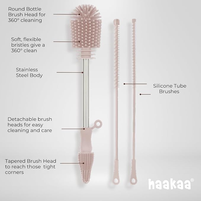 Haakaa Silicone Cleaning Brush Kit – Household Cleaning Brushes for Bottles and Crevices – Food-Grade Silicone: Dishwasher Safe (Kit-Lime)