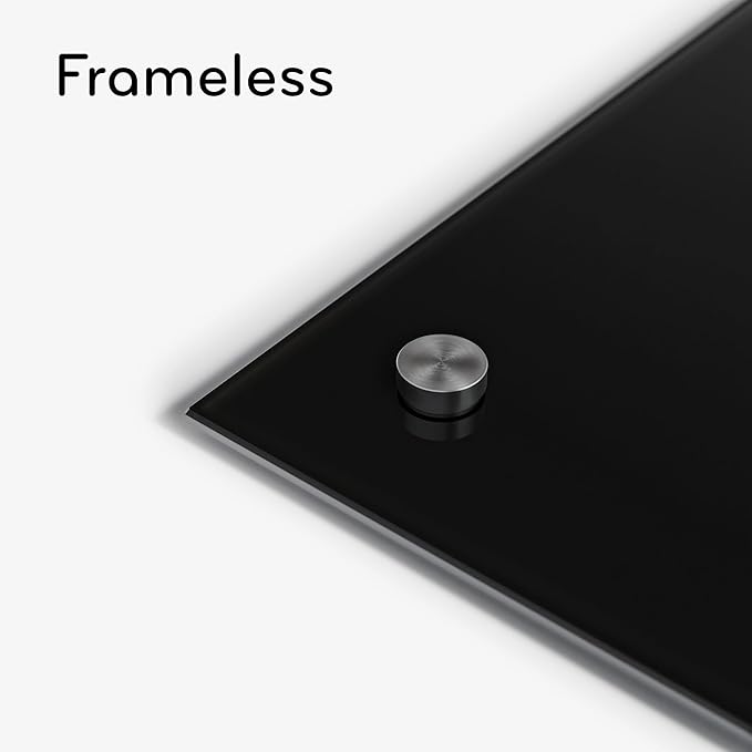 U Brands Glass Dry Erase Board, 24" x 36", Black Surface with Silver Grommets, Frameless, Includes Marker with Built-in Eraser