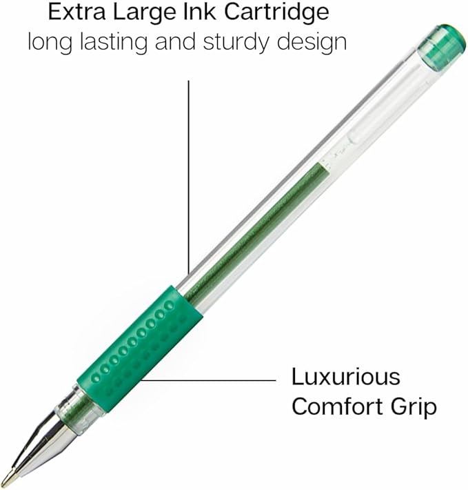 KINGART 400-24G Green Tones Rollerball Gel Pens, Set of 24 Colors, XL Ink Cartridge - More Ink, All Ages, Writing, Coloring, Doodling, Scrapbooking, Journaling & More