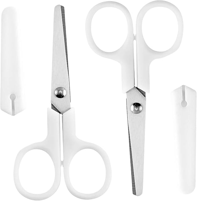 Small Safety Scissors with White Cover, Perfect for Kids & Students, Blunt Tip Cutting Tools for Multipurpose, Office, Home, School, Cut Craft Supplies, 2-Pack