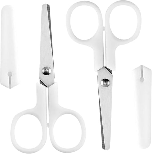 Small Safety Scissors with White Cover, Perfect for Kids & Students, Blunt Tip Cutting Tools for Multipurpose, Office, Home, School, Cut Craft Supplies, 2-Pack