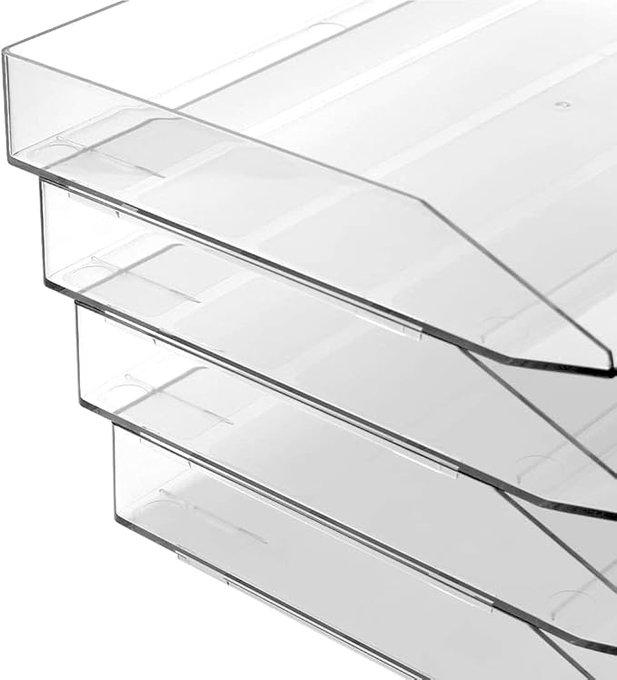 Acrimet Stackable Letter Tray 4 Tier Side Load, Plastic, Desktop File Organizer (Clear Crystal Color)