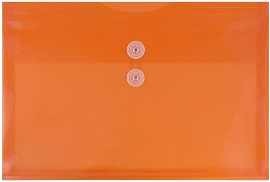 JAM PAPER Plastic Envelopes with Button & String Tie Closure - Legal Booklet - 9 3/4 x 14 1/2 - Orange - 3/Pack