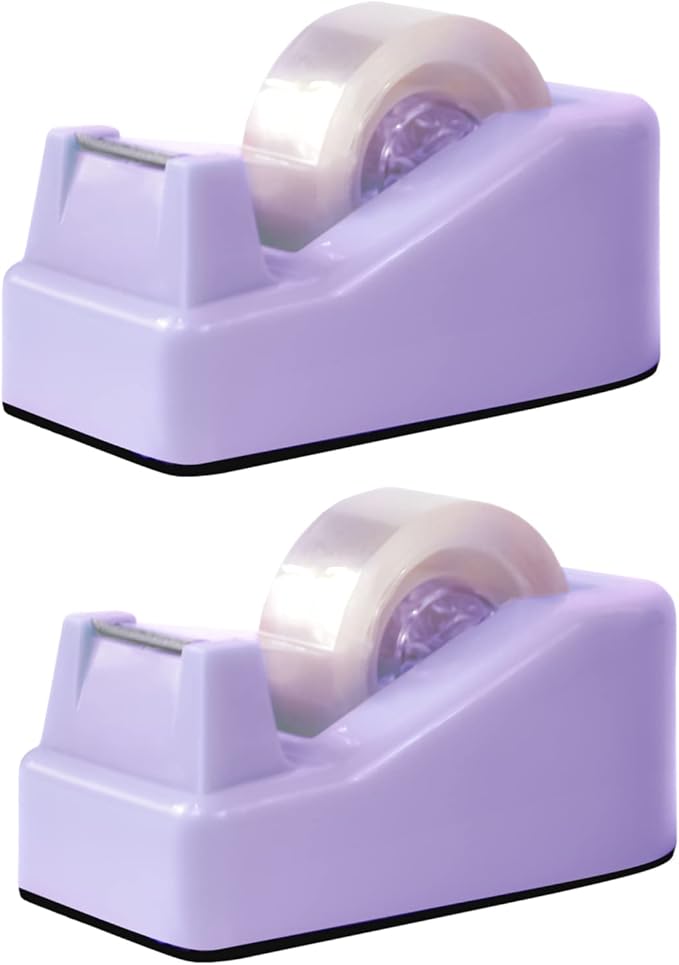 2Pcs Desktop Tape Dispenser Adhesive Roll Holder with Weighted Nonskid Base, Purple (Tape not Included)