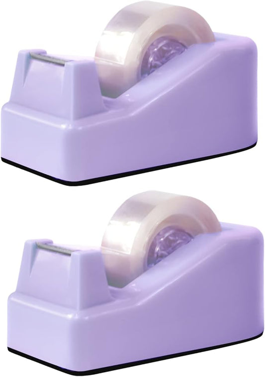 2Pcs Desktop Tape Dispenser Adhesive Roll Holder with Weighted Nonskid Base, Purple (Tape not Included)