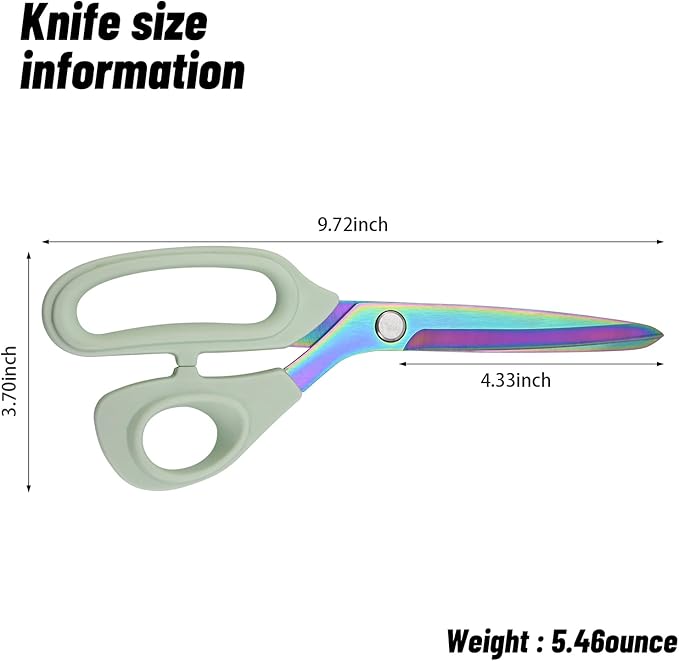 Premium Fabric Scissors Heavy Duty Multi-Purpose Titanium Coated Stainless Steel Leather Sewing Tailor's Scissors with Comfortable Handles, Craft Clothing shears (9.8 in.)