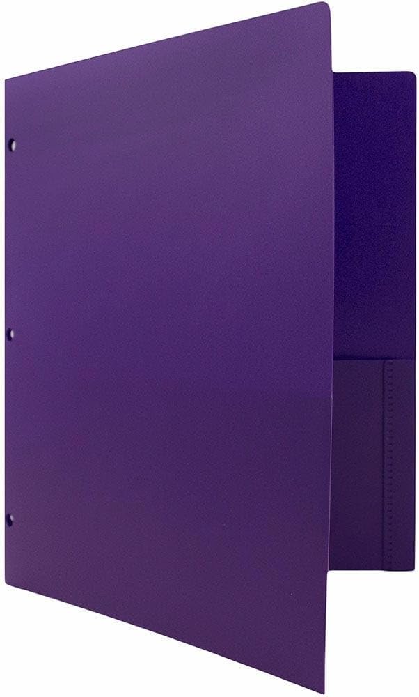 JAM PAPER Heavy Duty Plastic 3 Hole Punch Pocket Folders - Extra Tough School Folders - Purple - 3/Pack