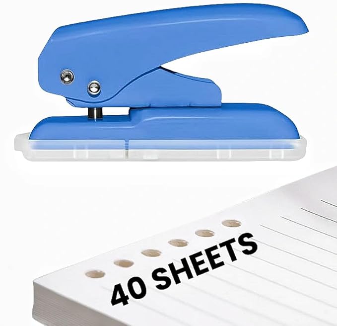 Heavy Duty Single Hole Punch, 40 Sheets Capacity Hole Puncher Single Small Hole Punch One Hole Puncher for Crafts Paper Cards Tags Scrapbook-1/4 inch Hole, Blue