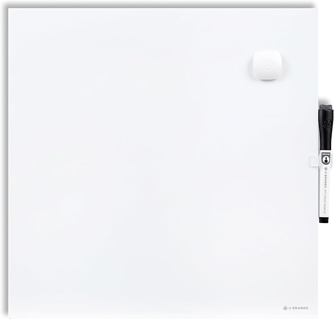 U Brands Magnetic Dry Erase Board White Board, 14" x 14", Frameless, Includes Marker and Magnet