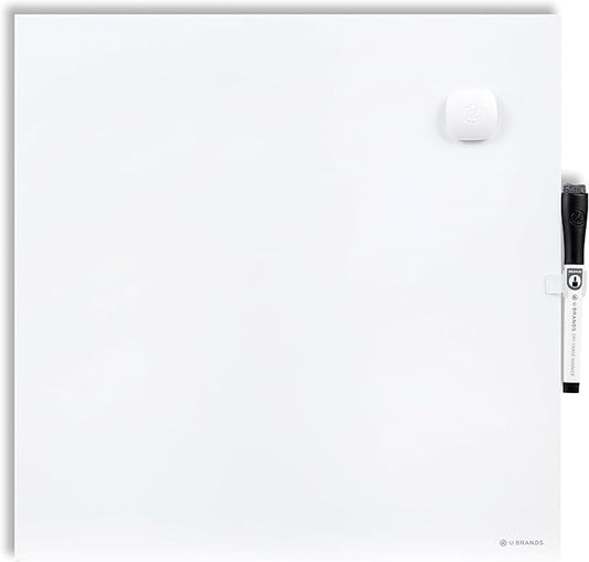 U Brands Magnetic Dry Erase Board White Board, 14" x 14", Frameless, Includes Marker and Magnet