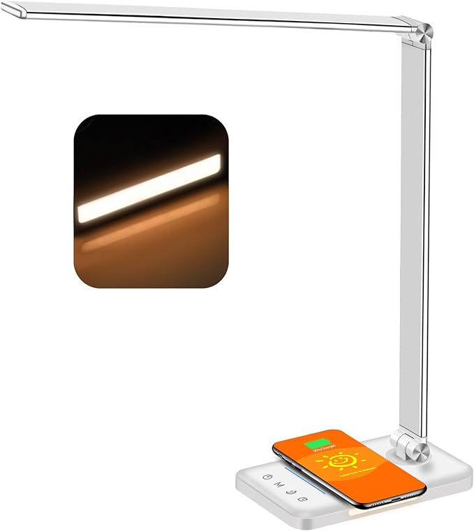 AFROG 8-in-1 4th Gen Multifunctional LED Desk Lamp with 10W Fast Wireless Charger,USB Charging Port,1200Lux Super Bright,5 Lighting Mode,7 Brightness，40 Min Timer,Night Light Function,5000K