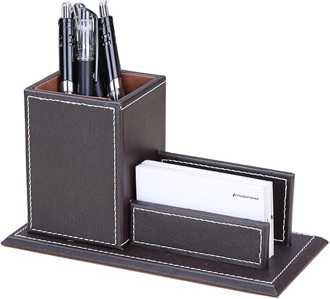 KINGFOM T31-6PCS/SET Office Desktop Decor Organizer Supplies Set PU Leather Remote Control Collection Holder, Pencil Holder Box, Business Card Holder, Mouse Pad, Sticky Notes Paper and Dispenser