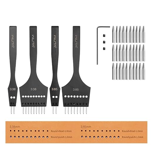 WUTA Leather Stitching Punch, 3nd Removable Round Hole Pricking Irons, Professional Working Hole Punch Tool Set for DIY Leather Craft（3.38mm- 2+9 Hole & 3.85mm- 2+8 Hole）