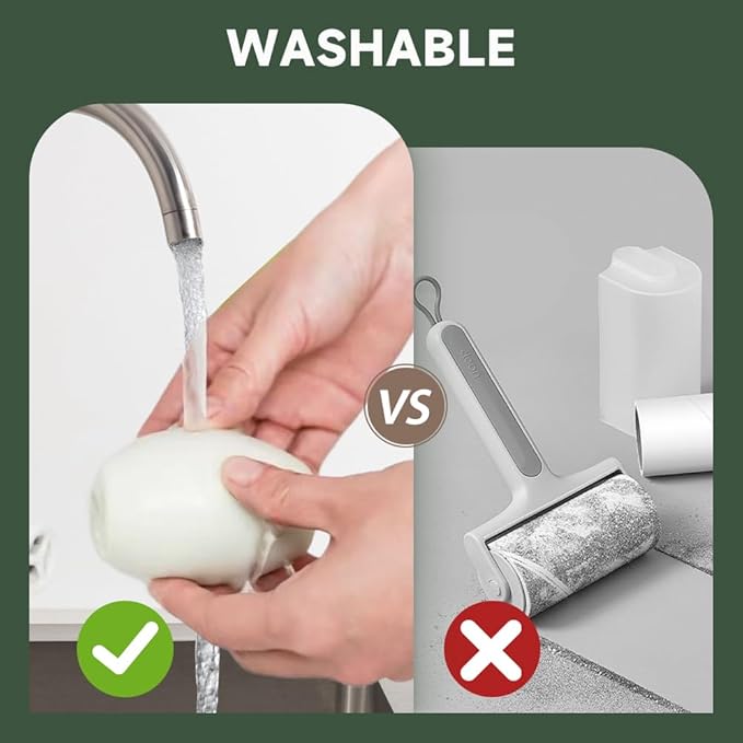 Reusable Silicone Lint Roller, 2025 Upgraded Washable Sticky Roller Powerful Adhesion for Pet Hair and Dust Removal, Portable Home Travel Lint Roller for Clothes Bed Sofa (1, White)