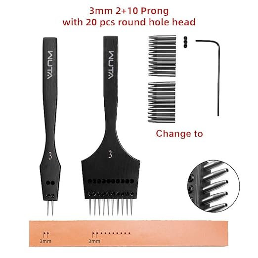WUTA Removable Circle Leather Hole Punch Lacing Stitching Professional Working Hand Tool Kit Round Hole Puncher Craft Chisel Cutting Punches Kits 2nd Gen 3mm-(2+10)