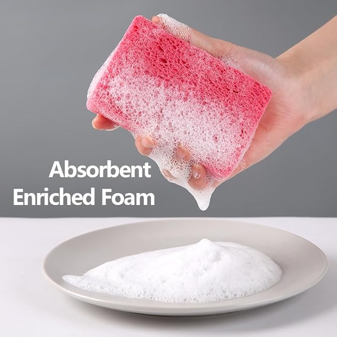 24 - Pack Non-Scratch Scrub Sponges - Sponges for Dishes and Washing Dishes, Cleaning Sponges for Kitchen Home and More（Pink）