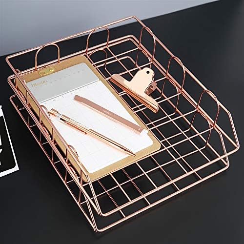 Jolitac Rose Gold 4-Tier Stackable Paper Tray Desk Organizer, Workspace Decorative Stacking Rack Supplies Holder, Metal Letter Trays for File Documents in Home & Office (Rose Gold)