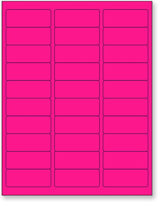 8-1/2 x 11 Neon Color High Light Fluorescent Labels for Laser & Inkjet Printer (Pink Fluorescent, 1" x 2-5/8" - 30 Per Page | 3,000 Labels)