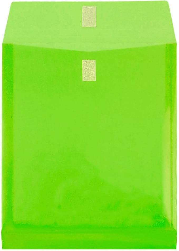 JAM PAPER Plastic Expansion Envelopes with Hook & Loop Closure - Letter Open End - 9 3/4 x 11 3/4 with 1 Inch Expansion - Lime Green - 12/Pack