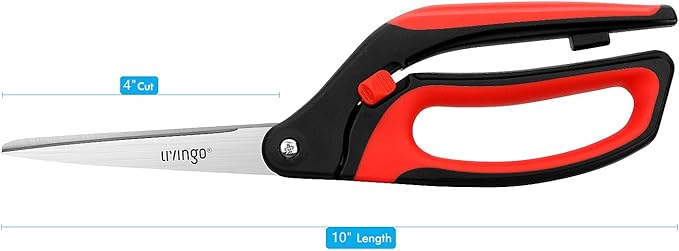 LIVINGO 10" Spring Action Fabric Scissors, Professional Sewing Scissors for Tailor Dressmaker, Spring Loaded Heavy Duty Shears for Fabric Crafting with Comfort Handle, All Purpose (Red/Black)