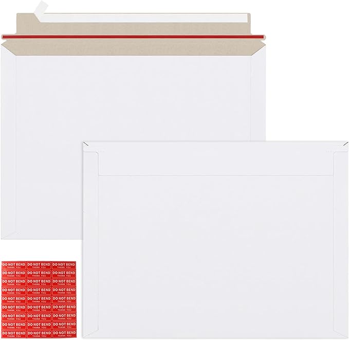 50 Pack 10x13.5 inch Rigid Mailer Self Seal Photo Document Mailers Stay Flat White Cardboard Envelopes White Photography Mailers for Papers,Photos, Document