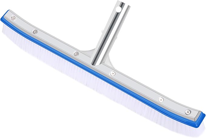 18'' Heavy Duty Swimming Pool Brush – Plastic Bristles, Curved Edge for Cleaning Walls, Tiles, Floors, Steps – Fits Inground & Above Ground Pools