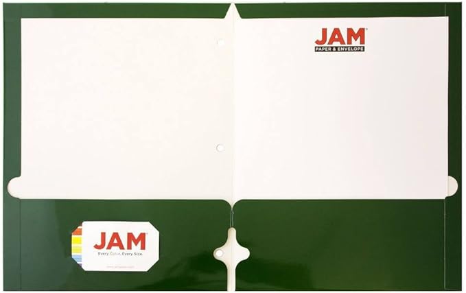JAM PAPER Laminated Two Pocket Glossy 3 Hole Punch School Folders - Letter Size - High Gloss Green - Bulk 50/Box