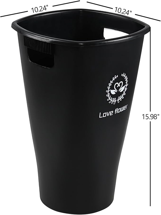 4-Pack 15.98 Inch Plastic Flower Buckets for Cut Flowers, Black Tall Flower Bucket Vase for Home, Wedding Decorations