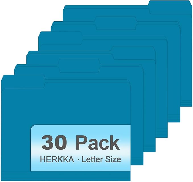 File Folder, HERKKA 30 Pack 1/3 Cut Tab File Folders, File Folders Great for Organizing and Filing, Letter Size, Blue