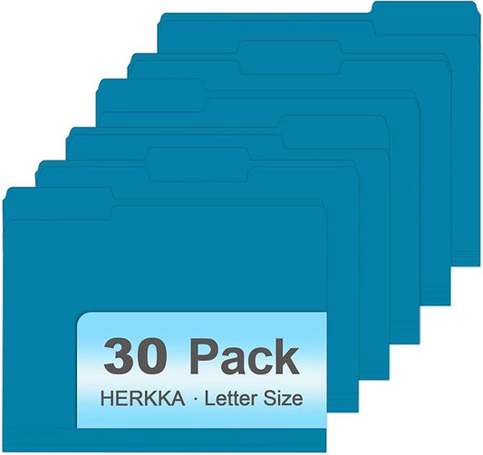 File Folder, HERKKA 30 Pack 1/3 Cut Tab File Folders, File Folders Great for Organizing and Filing, Letter Size, Blue