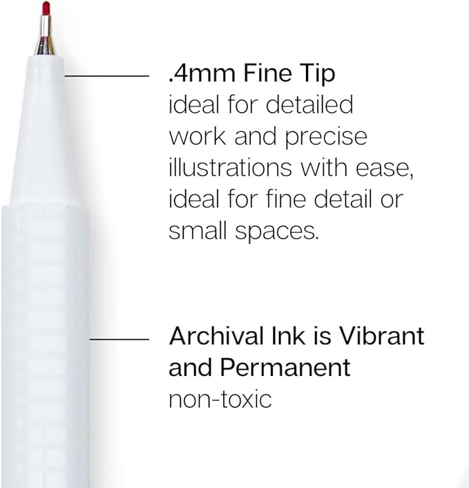 KINGART Studio Fine Line Pens, 24 Colors Set, 0.4mm Ultra Fine Tip for Drawing, Sketching, Journaling, Adult Coloring, & Art Projects, Water-Based Ink, Non-Bleeding.