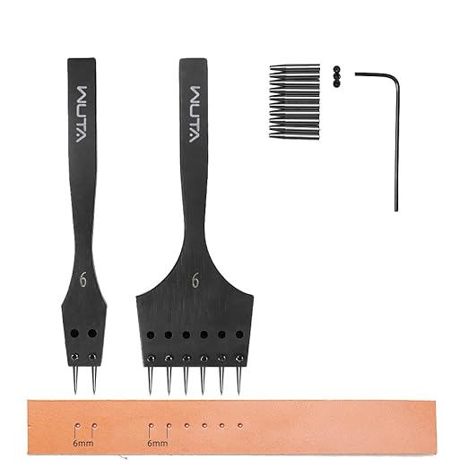 WUTA Removable Circle Leather Hole Punch Lacing Stitching Professional Working Hand Tool Kit Round Hole Puncher Craft Chisel Cutting Punches Kits 2nd Generation 6mm-(2+6)