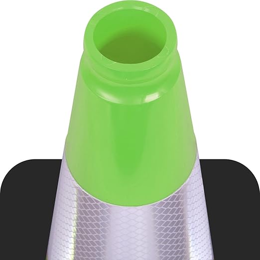 Fluorescent Orange/Green PVC Traffic Cones, Heavy Black Base Parking Lot Cone Structurally Stable Weatherproof Road Construction Safety Cones (4, Green, 18" Medium)