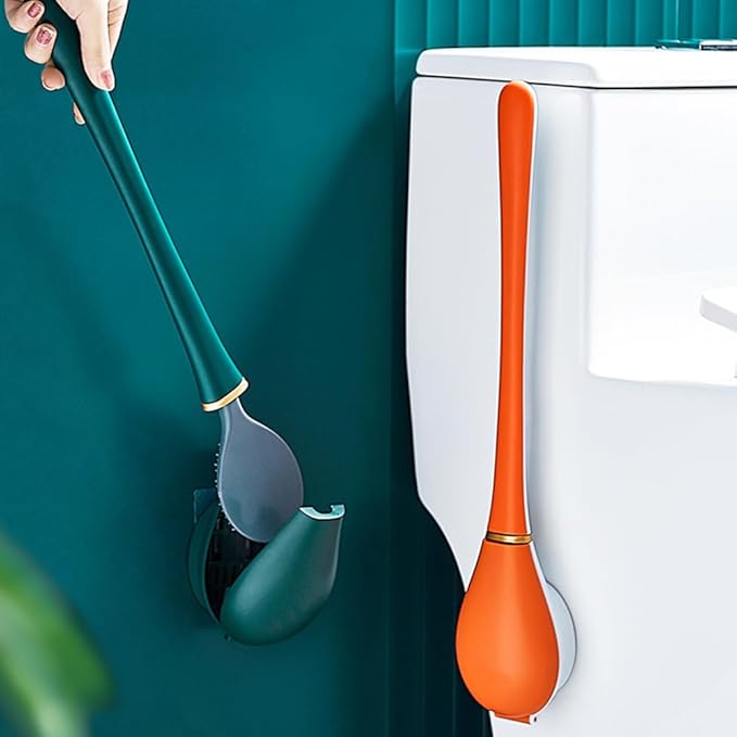 Silicone Toilet Brush & Holder Set, Deep Cleaning Wall Mounted Toilet Cleaner with Base & Adhesive Sticker for Home Bathroom