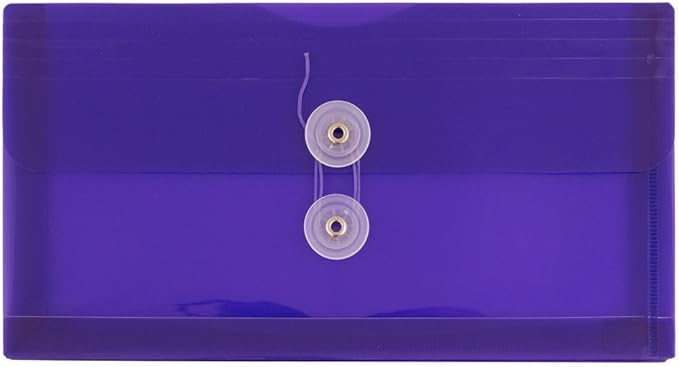JAM PAPER Plastic Envelopes with Button & String Tie Closure - #10 Business Booklet - 5 1/4 x 10 - Assorted Colors - 12/Pack