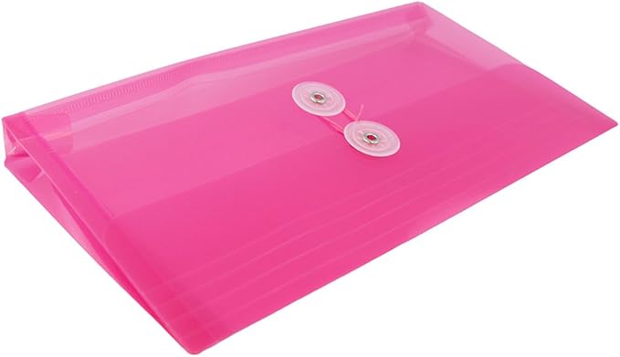 JAM PAPER Plastic Envelopes with Button & String Tie Closure - #10 Business Booklet - 5 1/4 x 10 - Fuchsia Pink - 12/Pack
