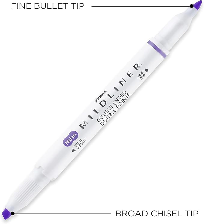 Zebra Pen Mildliner Double-Ended Highlighter Set, Broad and Fine Point Tips, Ideal for Bible Highlighting, No Bleed, Assorted Ink Colors, 15-Pack (78115)