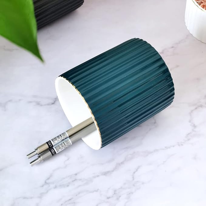 Pen Holder for Desk, Ceramic Pencil Cup Office Desk Organizer, Makeup Brush Holder, Green