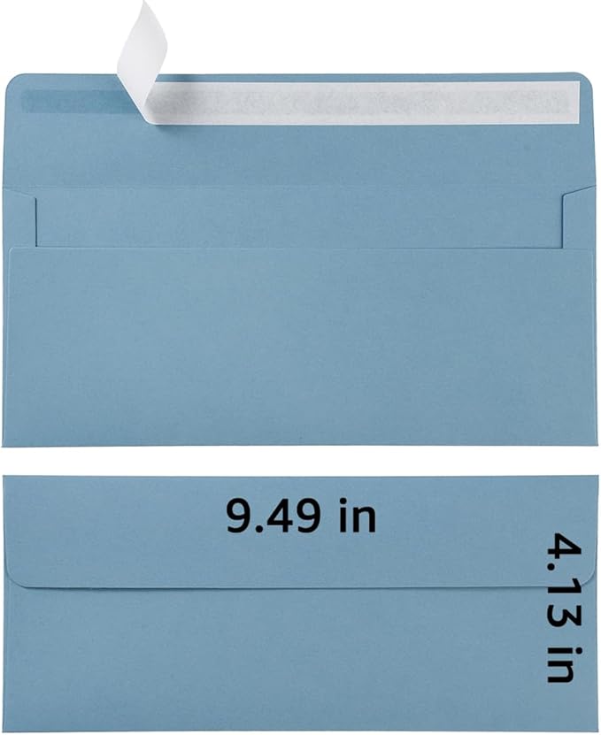 Wishop 50 Pack #10 Business Envelopes Self Seal 4x9 Standard Envelopes for Business, Invoices, Letter Mailing, 4 1/8 x 9 1/2 Inches (Dusty-Blue, 4.13 x 9.49)