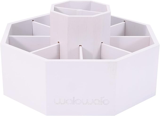 walowalo Bamboo Rotating Art Supply Organizer Holds 800+ Pencils Spinning Crayon Marker Pen Holder for Desk Brush Storage for Office School Classroom Organization Stationary White (Larger Version)