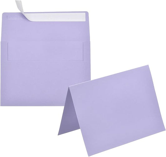 PATIKIL 50Pack Light Purple 5x7 Blank Cards and Envelopes, Self Seal A7 Envelopes with Folded Cardstock Small for Greeting Cards Wedding Greeting Birthday Invitations Letter Mailing