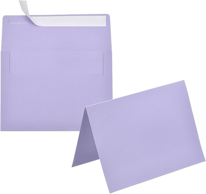 PATIKIL 50Pack Light Purple 4x6 Blank Cards and Envelopes, Self Seal A6 Envelopes with Folded Cardstock Small for Greeting Cards Wedding Greeting Birthday Invitations Letter Mailing