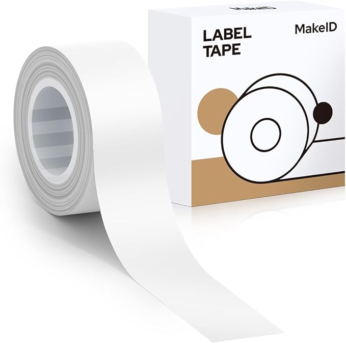 MakeID E1 Q1 Label Maker Tape Refills, 16mm x 4m (0.63" x 13') Continuous Sticker Thermal Laminated Waterproof Self-Adhesive Multipurpose Labeling Tape Replacement