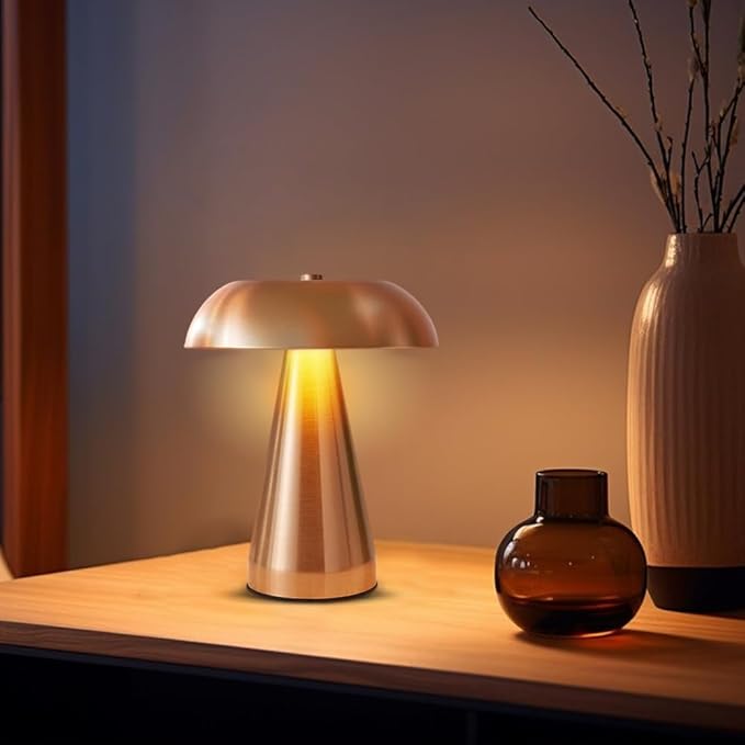 Portable LED Table Lamp, Cordless Metal Desk Lamp,3 Color Touch Control Rechargeable Lamp,3-Levels Brightness Room Decor Desk Lamp,Bedside Lamp,Dining Room Lamp (Rose Gold)