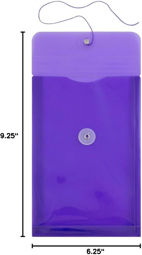 JAM PAPER Plastic Envelopes with Button & String Tie Closure - 6 1/4 x 9 1/4 - Purple - 12/Pack