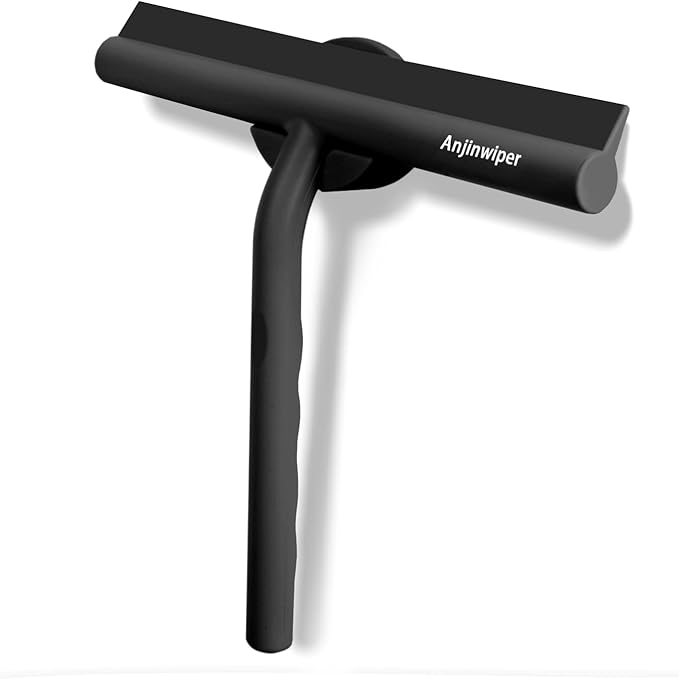Anjinwiper All-Purpose Shower Squeegee for Glass Doors, Shower Door Squeegee with Hook, Silicone Squeegee for Bathroom, Shower Doors, Mirrors, Tiles(Black)