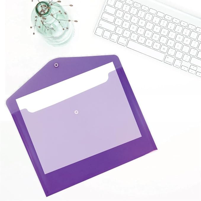 JAM PAPER Plastic Envelopes with Snap Closure - Letter Booklet - 9 3/4 x 13 - Purple - 3/Pack