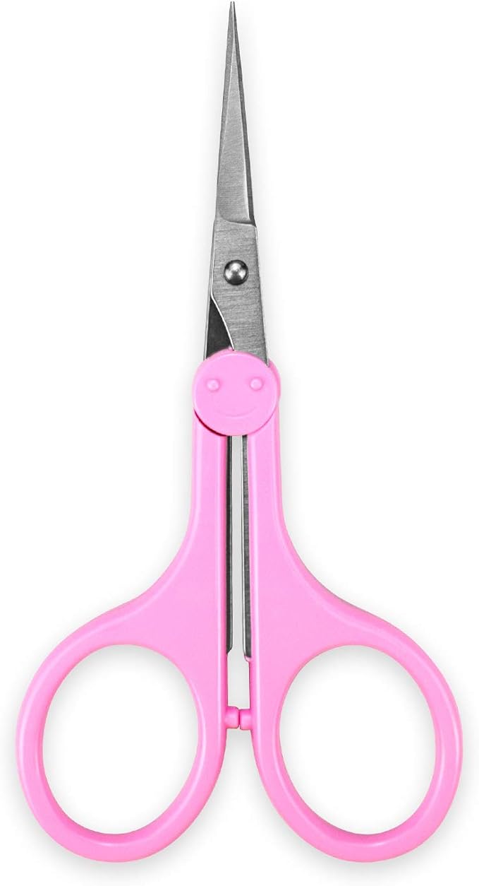 Eyebrow Scissors, Small Scissors for Facial, Nose, Eyebrow, Mustache, and Beard Hair Trimming & Grooming, Straight Edge, Pink Long Cap